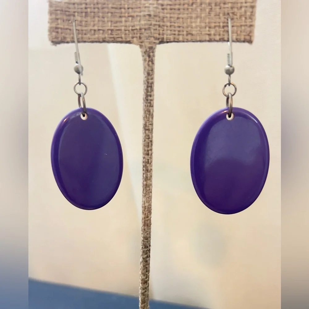 Vibrant Purple & Orange Oval Dangle Earrings